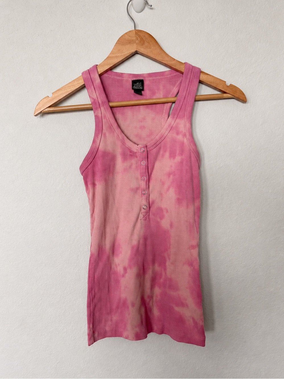 wild fable Pink Tie-Dye Ribbed Henley Tank